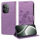 For Realme GT 6 / GT Neo6 SE Embossed Butterfly Flowers Leather Phone Case(Purple) - 1