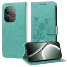 For Realme GT 6 / GT Neo6 SE Embossed Butterfly Flowers Leather Phone Case(Green) - 1