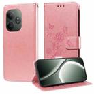 For Realme GT 6 / GT Neo6 SE Embossed Butterfly Flowers Leather Phone Case(Rose Gold) - 1