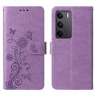 For Realme C75 / Realme 14x Embossed Butterfly Flowers Leather Phone Case(Purple) - 1