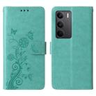 For Realme C75 / Realme 14x Embossed Butterfly Flowers Leather Phone Case(Green) - 1