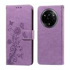 For Realme 14 Pro Global Embossed Butterfly Flowers Leather Phone Case(Purple) - 1