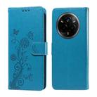 For Realme 14 Pro Global Embossed Butterfly Flowers Leather Phone Case(Blue) - 1