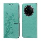 For Realme 14 Pro+ Global Embossed Butterfly Flowers Leather Phone Case(Green) - 1