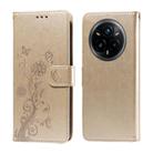 For Realme 14 Pro+ Global Embossed Butterfly Flowers Leather Phone Case(Gold) - 1