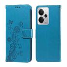 For Realme 14 Global Embossed Butterfly Flowers Leather Phone Case(Blue) - 1