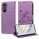 For Huawei nova 10 Pro Embossed Butterfly Flowers Leather Phone Case(Purple) - 1