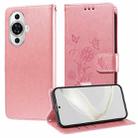 For Huawei nova 11 Pro / nova 11 Ultra Embossed Butterfly Flowers Leather Phone Case(Rose Gold) - 1