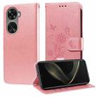 For Huawei nova 12 SE 4G Embossed Butterfly Flowers Leather Phone Case(Rose Gold) - 1