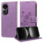 For Huawei nova 12 Pro / nova 12 Ultra Embossed Butterfly Flowers Leather Phone Case(Purple) - 1