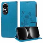 For Huawei nova 12 Pro / nova 12 Ultra Embossed Butterfly Flowers Leather Phone Case(Blue) - 1