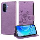 For Huawei nova Y70 Plus Embossed Butterfly Flowers Leather Phone Case(Purple) - 1