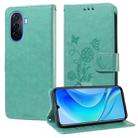 For Huawei nova Y70 Plus Embossed Butterfly Flowers Leather Phone Case(Green) - 1