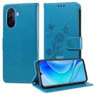 For Huawei nova Y70 Plus Embossed Butterfly Flowers Leather Phone Case(Blue) - 1