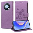 For Huawei nova Y90 Embossed Butterfly Flowers Leather Phone Case(Purple) - 1