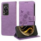 For Huawei nova Y72 4G / Enjoy 70 Embossed Butterfly Flowers Leather Phone Case(Purple) - 1