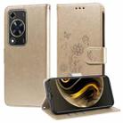 For Huawei nova Y72 4G / Enjoy 70 Embossed Butterfly Flowers Leather Phone Case(Gold) - 1