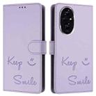 For Honor 200 Smile Embossing RFID Leather Phone Case(Light Purple) - 3