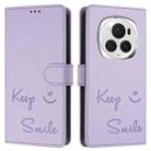 For Honor Magic6 Pro 5G Global Smile Embossing RFID Leather Phone Case(Light Purple) - 3