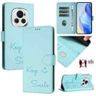 For Honor Magic6 5G Global Smile Embossing RFID Leather Phone Case(Mint Green) - 1