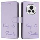 For Honor Magic6 5G Global Smile Embossing RFID Leather Phone Case(Light Purple) - 3