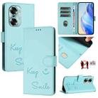 For Honor 60 5G Smile Embossing RFID Leather Phone Case(Mint Green) - 1