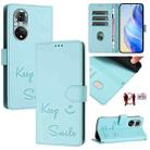 For Honor 50 Pro Smile Embossing RFID Leather Phone Case(Mint Green) - 1
