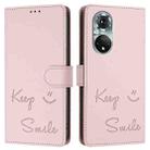 For Honor 50 Pro Smile Embossing RFID Leather Phone Case(Pink) - 3