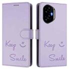 For Honor 300 5G Smile Embossing RFID Leather Phone Case(Light Purple) - 2