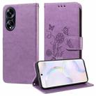 For OPPO A1 / A98 / F23 5G Embossed Butterfly Flowers Leather Phone Case(Purple) - 1