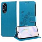 For OPPO A1 / A98 / F23 5G Embossed Butterfly Flowers Leather Phone Case(Blue) - 1