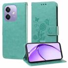 For OPPO A3x 4G / A3x 5G India Embossed Butterfly Flowers Leather Phone Case(Green) - 1