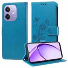 For OPPO A3x 4G / A3x 5G India Embossed Butterfly Flowers Leather Phone Case(Blue) - 1