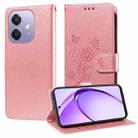 For OPPO A3x 4G / A3x 5G India Embossed Butterfly Flowers Leather Phone Case(Rose Gold) - 1