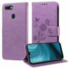 For OPPO A12 / A12s / A11k Embossed Butterfly Flowers Leather Phone Case(Purple) - 1