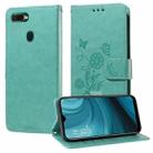 For OPPO A12 / A12s / A11k Embossed Butterfly Flowers Leather Phone Case(Green) - 1