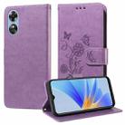 For OPPO A17 4G Global / A17k Global Embossed Butterfly Flowers Leather Phone Case(Purple) - 1