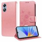 For OPPO A17 4G Global / A17k Global Embossed Butterfly Flowers Leather Phone Case(Rose Gold) - 1