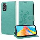 For OPPO A38 4G Global / A18 4G Embossed Butterfly Flowers Leather Phone Case(Green) - 1