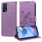 For OPPO A54 4G / A54s / A55 4G / 5G / A53s 5G Embossed Butterfly Flowers Leather Phone Case(Purple) - 1