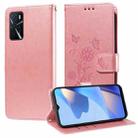 For OPPO A54 4G / A54s / A55 4G / 5G / A53s 5G Embossed Butterfly Flowers Leather Phone Case(Rose Gold) - 1