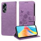 For OPPO A58 4G Embossed Butterfly Flowers Leather Phone Case(Purple) - 1