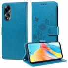 For OPPO A58 4G Embossed Butterfly Flowers Leather Phone Case(Blue) - 1