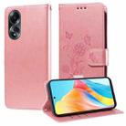 For OPPO A58 4G Embossed Butterfly Flowers Leather Phone Case(Rose Gold) - 1