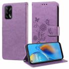 For OPPO A74 4G / F19 4G / F19s / A95 4G Embossed Butterfly Flowers Leather Phone Case(Purple) - 1