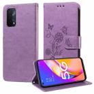 For OPPO A74 5G / A54 5G Embossed Butterfly Flowers Leather Phone Case(Purple) - 1