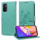 For OPPO A74 5G / A54 5G Embossed Butterfly Flowers Leather Phone Case(Green) - 1