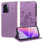 For OPPO A77 4G / 5G / A77s 4G Global Embossed Butterfly Flowers Leather Phone Case(Purple) - 1