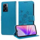 For OPPO A77 4G / 5G / A77s 4G Global Embossed Butterfly Flowers Leather Phone Case(Blue) - 1