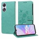 For OPPO A78 5G Global / A58x 5G / A1 Active Embossed Butterfly Flowers Leather Phone Case(Green) - 1